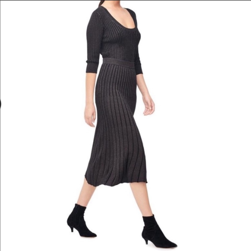 Rebecca Taylor Lurex Ribbed Midi Skirt Purple